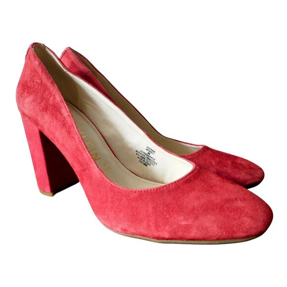 Anne Klein iflex Red Block Heel Suede Leather Heels Pumps 9 Corporate Round Toe - Picture 1 of 9